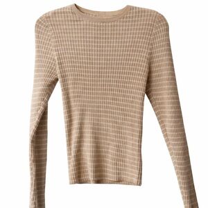 Beige Ribbed Long Sleeve Top Old Navy